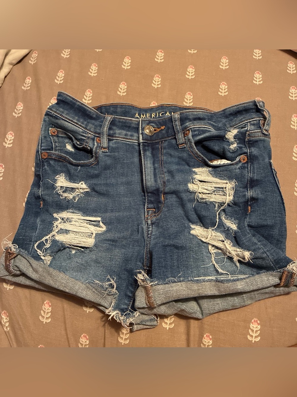 American Eagle Outfitters Ripped Dark Blue Denim Shorts